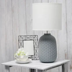 20.4" Traditional Ceramic Purled Texture Bedside Table Desk Lamp With White Fabric Drum Shade Gray - Simple Designs -Famous Lighting Store GUEST 7a9dd3ee 2867 4765 af2e 9f737082be84