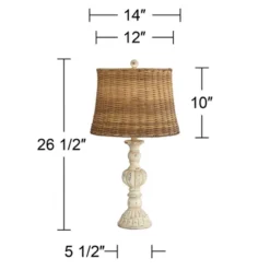 John Timberland Trinidad Country Cottage Table Lamps 26 1/2" High Set Of 2 Antique White Candlestick Rattan Tapered Drum Shade For Bedroom Living Room -Famous Lighting Store GUEST 7e86e852 2aaf 4268 b02e fe313d6ec044