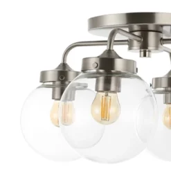 18" 4-Light Piper Farmhouse Rustic Iron/Glass LED Semi Flush Mount Nickel/Clear - JONATHAN Y -Famous Lighting Store GUEST 7ed7f1e7 9361 4701 9cd4 bde5a7bb826f