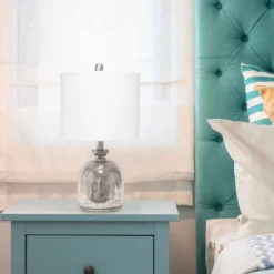 Mercury Hammered Glass Jar Table Lamp With Linen Shade Silver - Lalia Home -Famous Lighting Store GUEST 809fb71c 5253 48e0 9400 1cded4ea3dbe