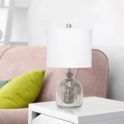 Mercury Hammered Glass Jar Table Lamp With Linen Shade Silver - Lalia Home -Famous Lighting Store GUEST 80e67ed3 9480 4f12 9c46 d4981640e740