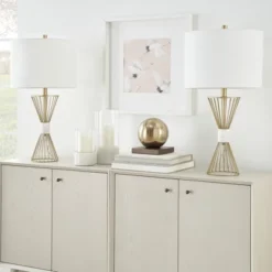 27" Gold Metal Wire With Marble Table Lamp - Nourison -Famous Lighting Store GUEST 814e1690 da9d 40bd 874e a06b67083d71