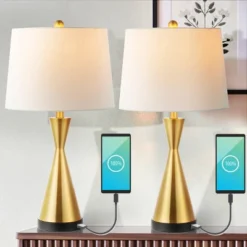 (Set Of 2) 26" Colton Classic French Country Iron LED Table Lamp With USB Charging Port (Includes LED Light Bulb) - JONATHAN Y -Famous Lighting Store GUEST 81741b8a 06f6 49bb 9028 0d060b151ea2