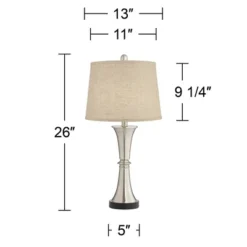 360 Lighting Seymore Modern Table Lamps 26" High Set Of 2 With USB Port Silver LED Touch On Off Burlap Linen Drum Shade For Bedroom Living Room Desk -Famous Lighting Store GUEST 818c680c 0e14 4a12 87cd 828e10085396