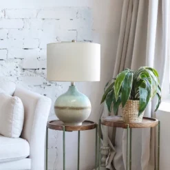 Bayside Horizon Table Lamp With Fabric Shade White/Light Blue - Lalia Home -Famous Lighting Store GUEST 831f2829 4ee5 42d2 83dd 3432753cb245