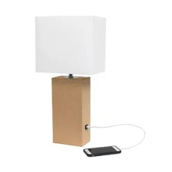 21" Lexington Leather Base Modern Home Decor Bedside Table Lamp With USB Charging Port And Fabric Shade - Lalia Home -Famous Lighting Store GUEST 8417456c cd31 493b add8 ec6c52ea7328