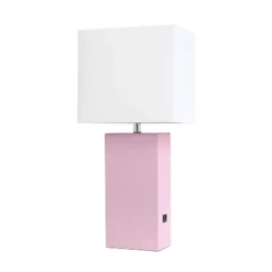 21" Lexington Leather Base Modern Home Decor Bedside Table Lamp With USB Charging Port And Fabric Shade - Lalia Home -Famous Lighting Store GUEST 861a3304 dcaa 4fbd 9ea6 8c0cdc80cb69