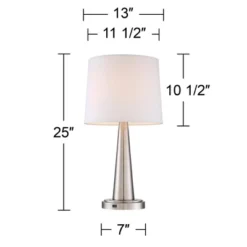360 Lighting Karla Modern Table Lamps 25" High Set Of 2 Brushed Steel Column With USB Charging Port White Fabric Shade For Bedroom Living Room Desk -Famous Lighting Store GUEST 885eca65 547e 4dde bd6d 7fcb78d93b6f