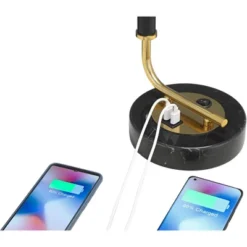 Possini Euro Design Myles Modern Mid Century Desk Lamp 24" High Black Gold With Dual USB Charging Ports Metal Drum Shade For Bedroom Living Room Home -Famous Lighting Store GUEST 8953a866 d171 4236 b47d fcd9e489e044