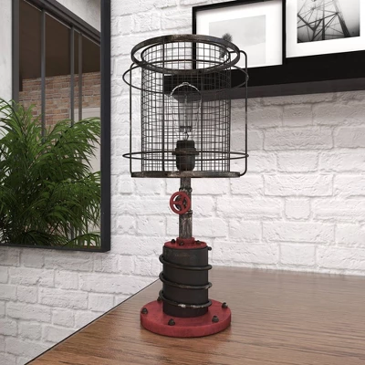 10" x 21" Industrial Accent Lamp with Iron Wire Cage Shade Red/Black - Olivia & May 10" X 21" Industrial Accent Lamp With Iron Wire Cage Shade Red/Black - Olivia & May -Famous Lighting Store GUEST 8b0df590 7e45 42f4 a1ed 1652837ffde6