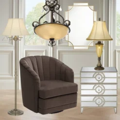 Regency Hill Montebello Vintage Retro Floor Lamp Standing 59" Tall Antique Brass Metal Soft Tan Bell Shade For Living Room Bedroom Office House Home -Famous Lighting Store GUEST 8bacf49f 5f59 495e b9f5 2eb7531dbb0b