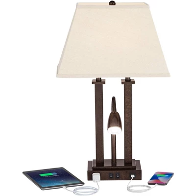 Possini Euro Design Deacon Modern Desk Table Lamp 26" High Bronze with USB and AC Power Outlet in Base LED Reading Light Oatmeal Shade for Office Desk Possini Euro Design Deacon Modern Desk Table Lamp 26" High Bronze With USB And AC Power Outlet In Base LED Reading Light Oatmeal Shade For Office Desk -Famous Lighting Store GUEST 8f8004e9 1c35 45a7 b688 3afebc272735