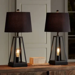 Franklin Iron Works Kacey Industrial Table Lamps 25 1/4" High Set Of 2 Dark Metal With USB LED Nightlight Black Faux Silk Shade For Living Room Desk -Famous Lighting Store GUEST 8fd8cff2 89f5 43d0 b673 9c0a75354ac5