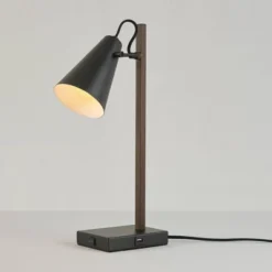 18" Nash Table Lamp With Faux Wood Arm Matte Black - Globe Electric -Famous Lighting Store GUEST 9112315c 10d6 4361 965c cbbadffd3108