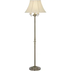 Regency Hill Montebello Vintage Retro Floor Lamp Standing 59" Tall Antique Brass Metal Soft Tan Bell Shade For Living Room Bedroom Office House Home -Famous Lighting Store GUEST 95ad46ae b06e 412c ae23 d58bc1363f43