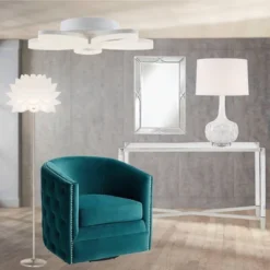 Possini Euro Design Natalia Modern Country Cottage Table Lamp 27" Tall White Ceramic Glaze Textured Floral Drum Shade For Bedroom Living Room Bedside -Famous Lighting Store GUEST 964f412f cab9 41c5 bc3f 219c5164d6c4