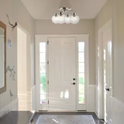 18" 4-Light Piper Farmhouse Rustic Iron/Glass LED Semi Flush Mount Nickel/Clear - JONATHAN Y -Famous Lighting Store GUEST 96676dc3 db2f 44af 92a8 8e052679df65