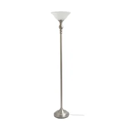1 Light Torchiere Floor Lamp With Marbleized Glass Shade Brushed Nickel - Elegant Designs -Famous Lighting Store GUEST 98af800d 825c 4bd8 85fd 19c41150e422