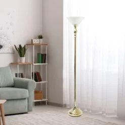 1-Light Torchiere Floor Lamp With Marbleized Glass Shade Gold - Lalia Home -Famous Lighting Store GUEST 992c21d5 fd60 4f7e a594 71eac5d55aaf