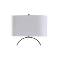 Open Circular Table Lamp With Step Pedestal And Oval Shade Antique Brass - StyleCraft