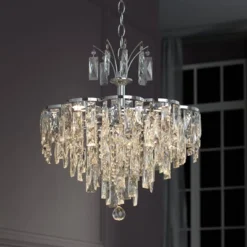 Vienna Full Spectrum Villette Chrome Chandelier 27 1/2" Wide Modern Cascade Crystal 6-Light LED Fixture For Dining Room Foyer Kitchen Island Entryway -Famous Lighting Store GUEST 9ccbc101 0606 43d6 aa8e 87030b01f4b4