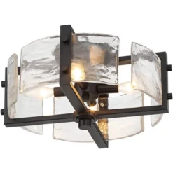 Possini Euro Design Adri Modern Ceiling Light Flush Mount Fixture Black 16 1/2" Wide Black 4-Light Textured Glass For Bedroom Kitchen Living Room Home -Famous Lighting Store GUEST a29e2728 a2a8 47bd a8a0 8adc1aad4007