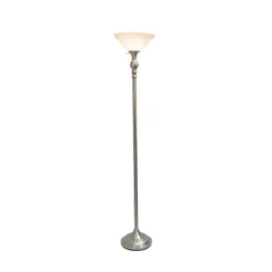 1 Light Torchiere Floor Lamp With Marbleized Glass Shade Brushed Nickel - Elegant Designs