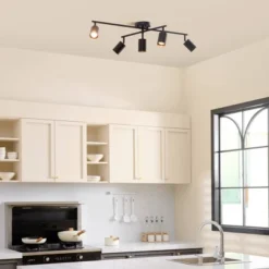 5-Light Matte Black Track Lighting With Center Swivel Bar With Pivoting Shades - Globe Electric -Famous Lighting Store GUEST a478e599 8a6c 444a 9a00 126183ff512c