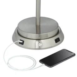 360 Lighting Modern Table Lamp With Dimmable USB And AC Power Outlet Workstation Base 24.5" High Brushed Nickel Droplet White Shade Bedroom Desk -Famous Lighting Store GUEST a4b5abc3 5474 4651 8720 812e273cb860