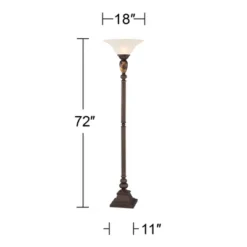 Kathy Ireland Vintage Torchiere Floor Lamp 72" Tall Bronze Tortoise Shell Font Frosted Glass Shade For Living Room Reading House -Famous Lighting Store GUEST a4b8faea ec35 468a 87d3 23e2756c00ea