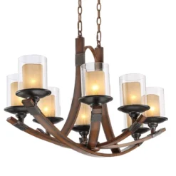 Franklin Iron Works Tafford Mahogany Wood Linear Pendant Chandelier 43 1/4" Wide Rustic Farmhouse Clear Glass 8-Light Fixture For Dining Room Kitchen -Famous Lighting Store GUEST a5362c0f c303 48af a2f4 657a173998fa