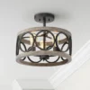 Franklin Iron Works Salima Rustic Farmhouse Ceiling Light Semi Flush Mount 16" Wide Black Gray Wood 3-Light For Bedroom Kitchen Living Room Hallway