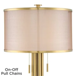 Possini Euro Design Granview Modern Table Lamp 32 1/2" Tall Brass Column Taupe Organza Outer Off White Linen Inner Drum Shade For Bedroom Living Room -Famous Lighting Store GUEST ab5a4ef5 5251 4563 a797 c96730966c4d