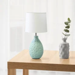 14.17" Traditional Ceramic Texture Thumbprint Tear Drop Table Desk Lamp With Tapered White Shade Blue - Creekwood Home 6 14.17" Traditional Ceramic Texture Thumbprint Tear Drop Table Desk Lamp With Tapered White Shade Blue - Creekwood Home -Famous Lighting Store GUEST ade8673a 67d9 4bd6 8ecf 7856617a64d4