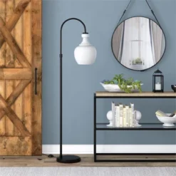 Black Bronze Arc Floor Lamp With White Milk Glass Shade - Henn&Hart 7 Black Bronze Arc Floor Lamp With White Milk Glass Shade - Henn&Hart -Famous Lighting Store GUEST ae5733bc 7389 4eef 9bc6 76989f6ca228