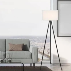 61.25" Metal Tripod Floor Lamp With Linen Shade Black/White - Cresswell Lighting 8 61.25" Metal Tripod Floor Lamp With Linen Shade Black/White - Cresswell Lighting -Famous Lighting Store GUEST af405096 14d2 4ebf bdcb bf98d88ae816