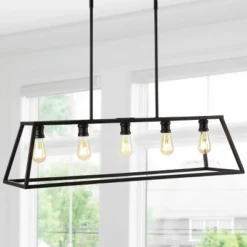 26.75" 5-Light LED Adjustable Iron Floyd Farmhouse Pendant Oil Rubbed Bronze - JONATHAN Y -Famous Lighting Store GUEST b15ac43a bec4 438e 9cc2 bed080f650ae