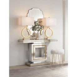 360 Lighting Modern Table Lamps 28 1/2" Tall Set Of 2 With USB Charging Port Brushed Gold Open Ring White Shade For Bedroom Living Room House Bedside -Famous Lighting Store GUEST b41600b8 897e 4d0a b3de e1f7b986bda5