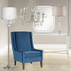 360 Lighting Modern Floor Lamp Standing 60 1/2" Tall Satin Steel Silver Crystal Off White Fabric Drum Shade For Living Room Bedroom Office House Home -Famous Lighting Store GUEST b4619c41 5d5a 45c1 aa3e 189c28c919cc