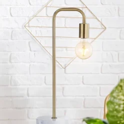 20.5" Metal/Marble Minimalist Glam Pipe Table Lamp (Includes LED Light Bulb) Brass - Jonathan Y -Famous Lighting Store GUEST b5466598 11d8 4c98 ad10 79aafd77a7af
