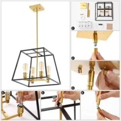 15" 4-Light Lloyd Farmhouse Industrial Iron LED Pendant Black/Brass Gold - JONATHAN Y 12 15" 4-Light Lloyd Farmhouse Industrial Iron LED Pendant Black/Brass Gold - JONATHAN Y -Famous Lighting Store GUEST b60c362e 2049 482b 937b 3c9a9b166b45