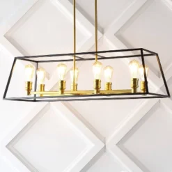 35" 8-Light Liane Farmhouse Industrial Iron Linear LED Pendant Black/Brass Gold - JONATHAN Y -Famous Lighting Store GUEST b614473c 2663 4e23 a8e5 3dc8dbfe6390