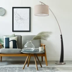 FC Design 71.5" Tall Drum Shade Arched Floor Lamp With Unique Black Wood Pole And Metal Base -Famous Lighting Store GUEST b9be0cd9 d324 48c2 bf5a 68b5474ce940