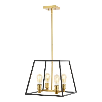 15" 4-Light Lloyd Farmhouse Industrial Iron LED Pendant Black/Brass Gold - JONATHAN Y 15" 4-Light Lloyd Farmhouse Industrial Iron LED Pendant Black/Brass Gold - JONATHAN Y -Famous Lighting Store GUEST ba575620 27f1 494c 8179 2ae528a8cadc
