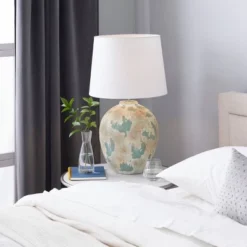 27" X 17" Ceramic Table Lamp With Drum Shade Beige - Olivia & May