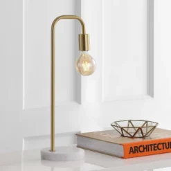 20.5" Metal/Marble Minimalist Glam Pipe Table Lamp (Includes LED Light Bulb) Brass - Jonathan Y