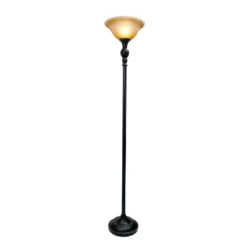 1-Light Torchiere Floor Lamp With Marbleized Glass Shade Restoration Bronze - Lalia Home
