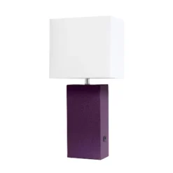 21" Lexington Leather Base Modern Home Decor Bedside Table Lamp With USB Charging Port And Fabric Shade - Lalia Home -Famous Lighting Store GUEST beba5898 f326 4592 82e9 7553dc78e0c9