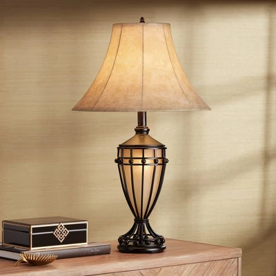 Franklin Iron Works Traditional Table Lamps 33" Tall Set of 2 with Nightlight Brushed Iron Urn Beige Fabric Shade for Living Room Bedroom Franklin Iron Works Traditional Table Lamps 33" Tall Set Of 2 With Nightlight Brushed Iron Urn Beige Fabric Shade For Living Room Bedroom -Famous Lighting Store GUEST bf774987 8d6f 4b77 afb8 68cbfc19995f