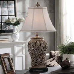 Traditional Table Lamp With Open Lace Textile Shade Silver - StyleCraft -Famous Lighting Store GUEST bf872944 5eef 4297 a189 d9b430cf4cb4